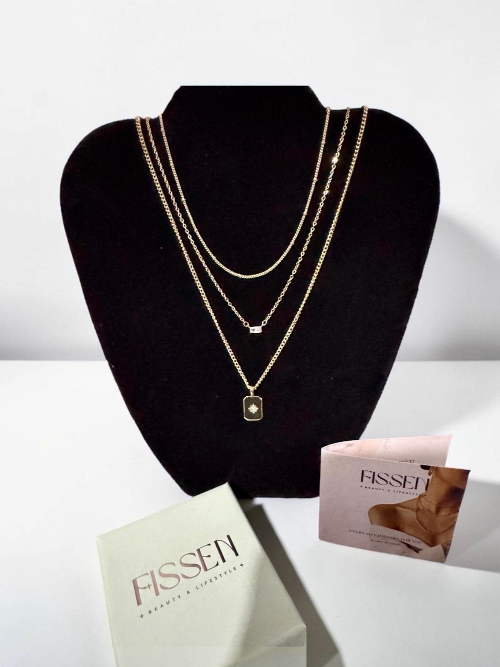 FISSEN Dainty Gold Plated Layered Charm 3 Necklace Set